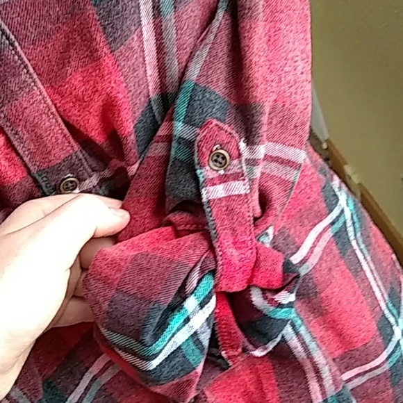 Red plaid lace back button down - Picture 2 of 5